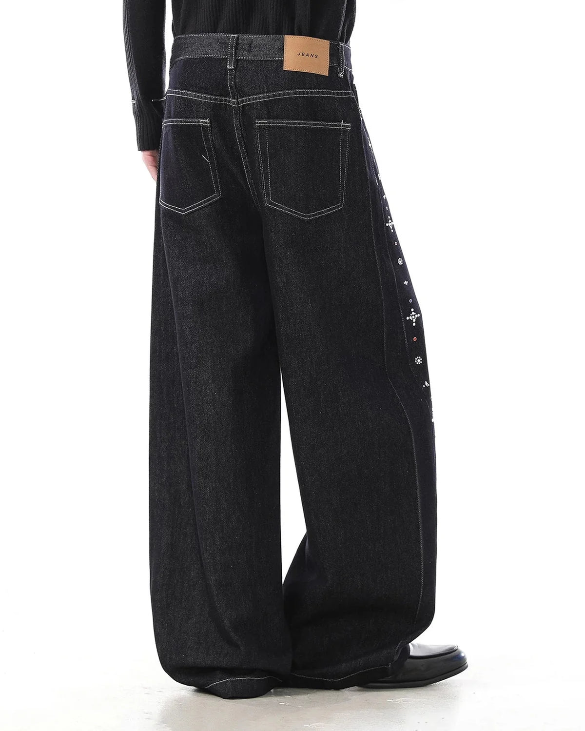 Omygoods Studded Rhinestone Baggy Denim Jeans