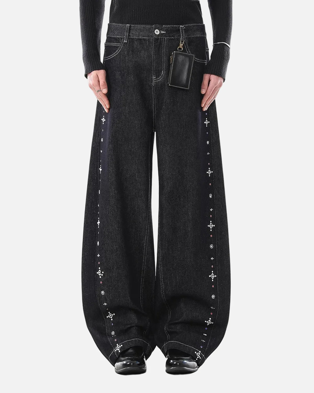 Omygoods Studded Rhinestone Baggy Denim Jeans