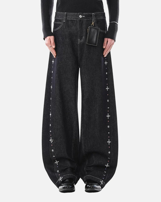Omygoods Studded Rhinestone Baggy Denim Jeans