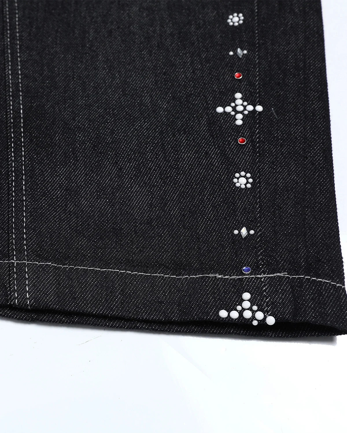 Omygoods Studded Rhinestone Baggy Denim Jeans