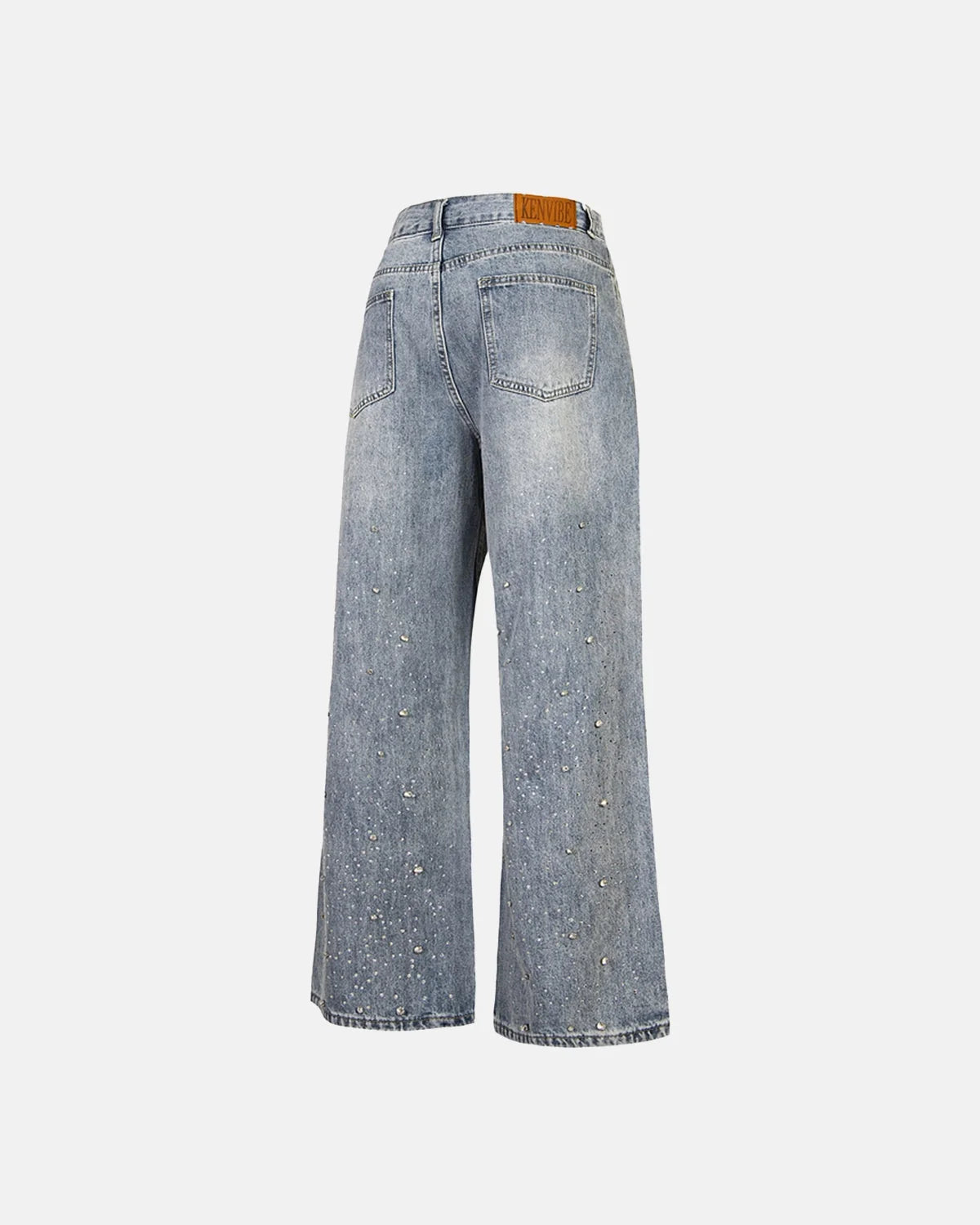 Omygoods Studded Rhinestone Baggy Jeans