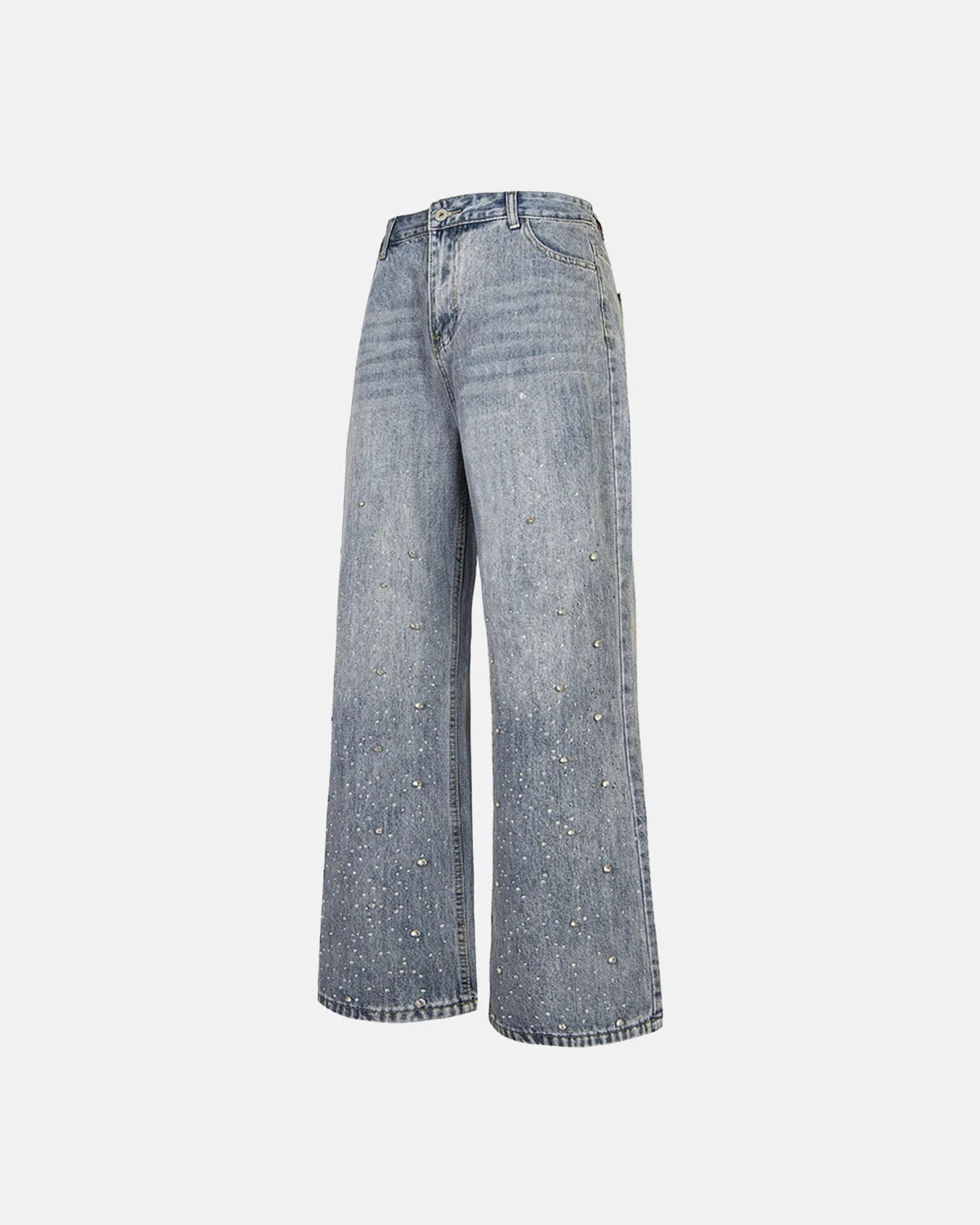Omygoods Studded Rhinestone Baggy Jeans