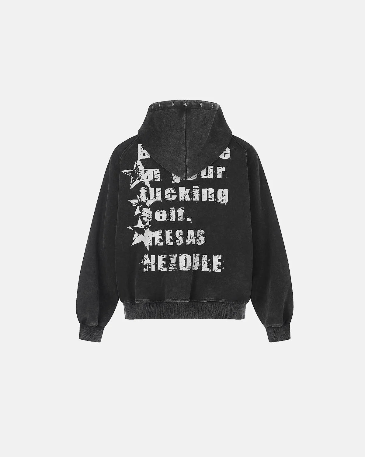 Omygoods Studded Star Graphic Boxy Zip Up Hoodie