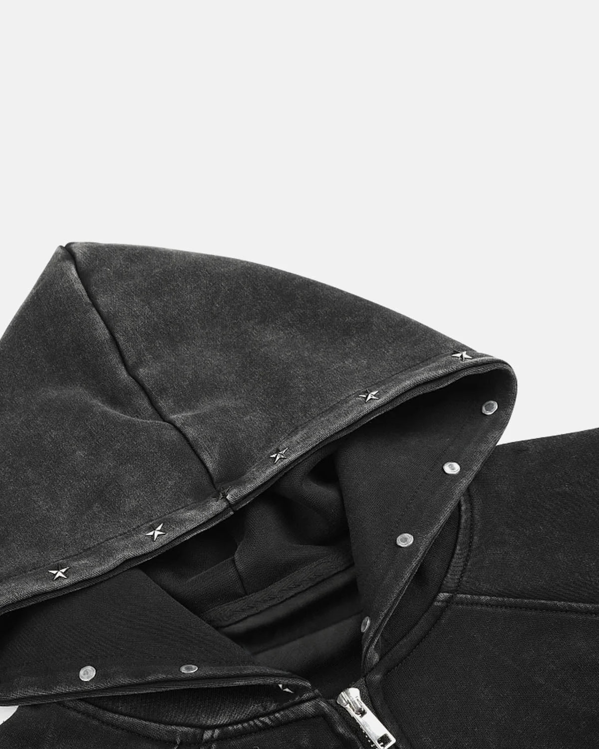 Omygoods Studded Star Graphic Boxy Zip Up Hoodie