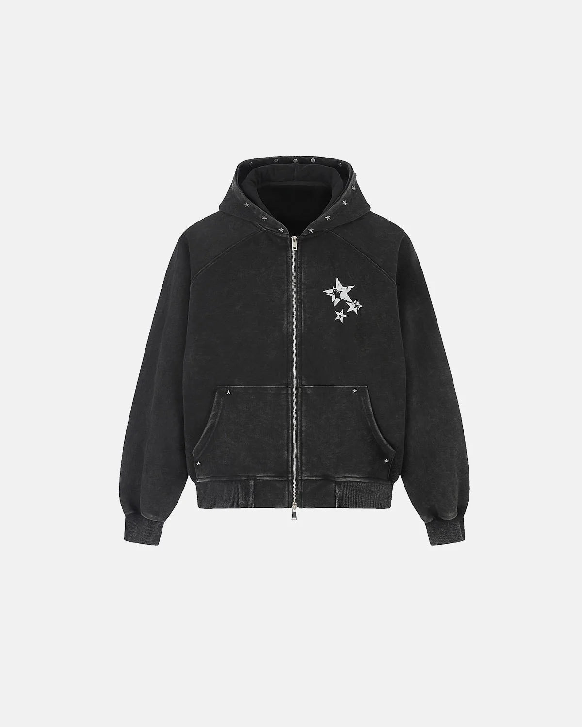Omygoods Studded Star Graphic Boxy Zip Up Hoodie