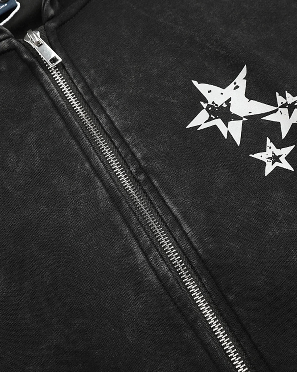 Omygoods Studded Star Graphic Boxy Zip Up Hoodie