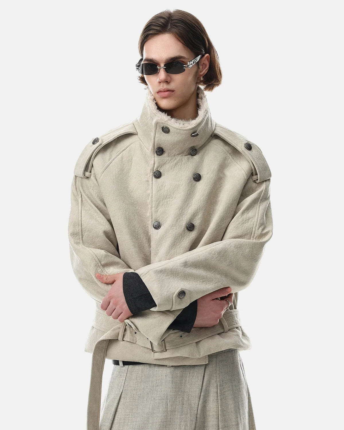 Omygoods Suede Faux Fur Padded Jacket