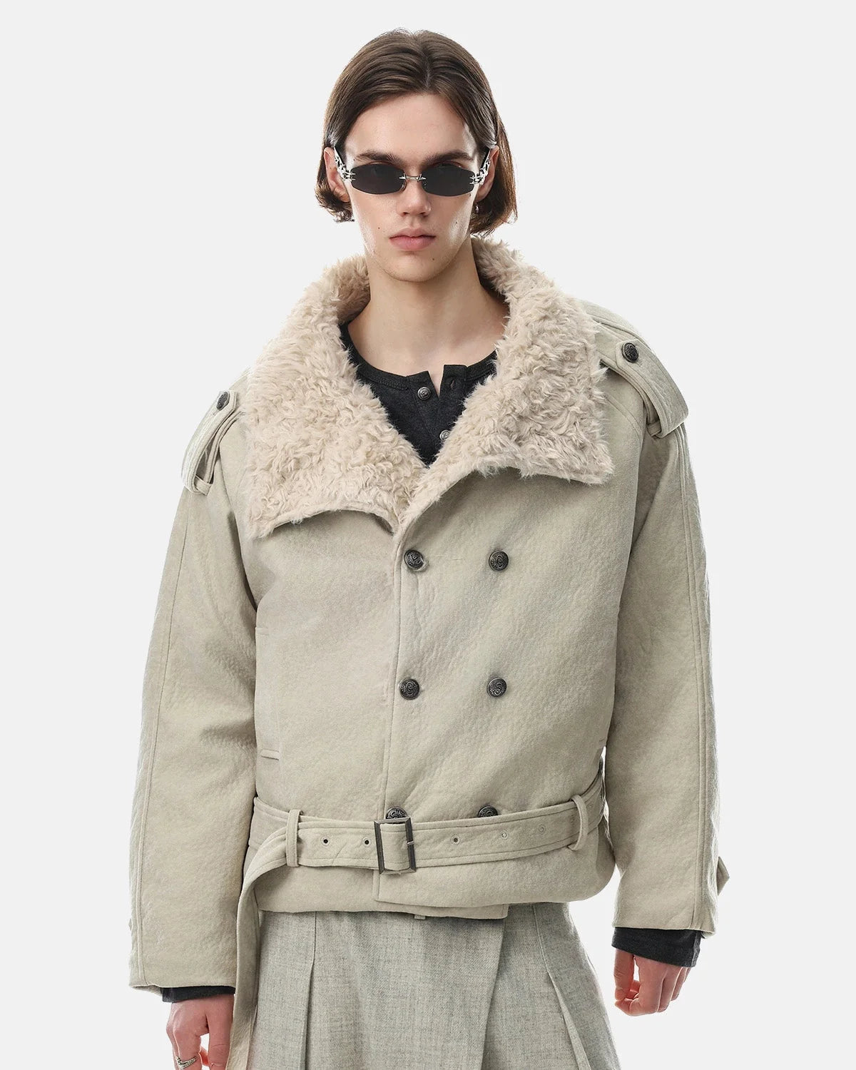 Omygoods Suede Faux Fur Padded Jacket