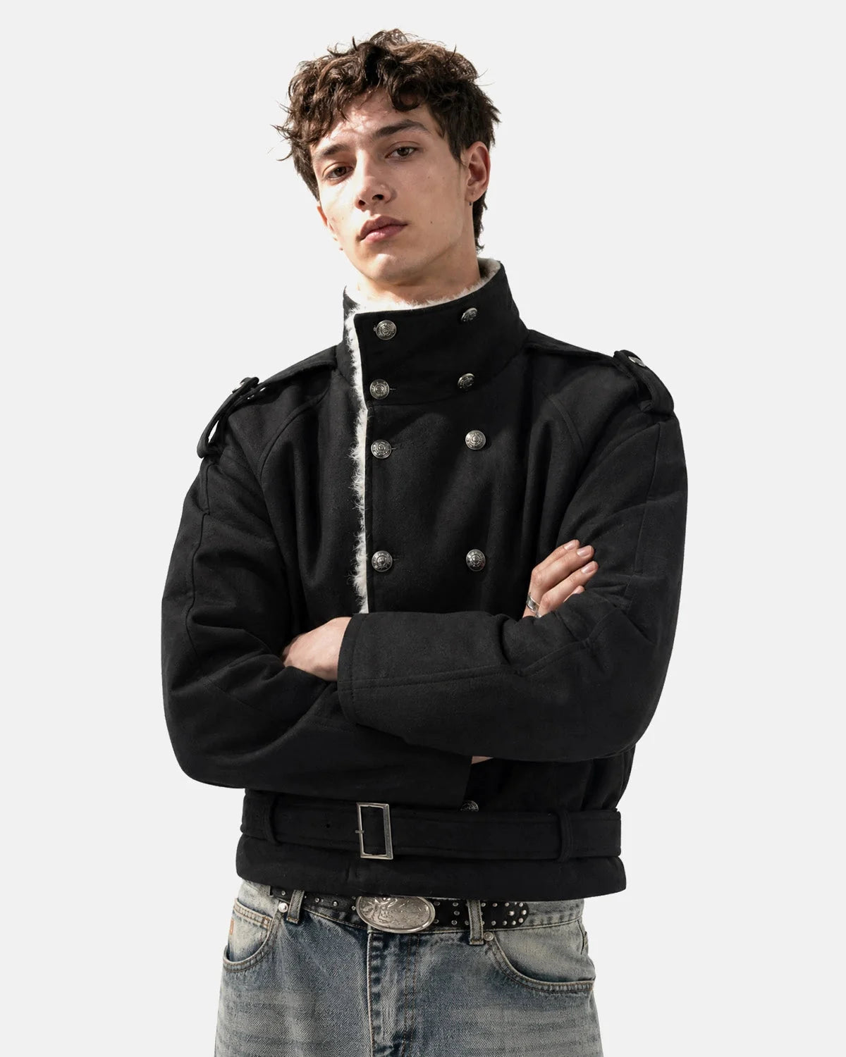 Omygoods Suede Faux Fur Padded Jacket