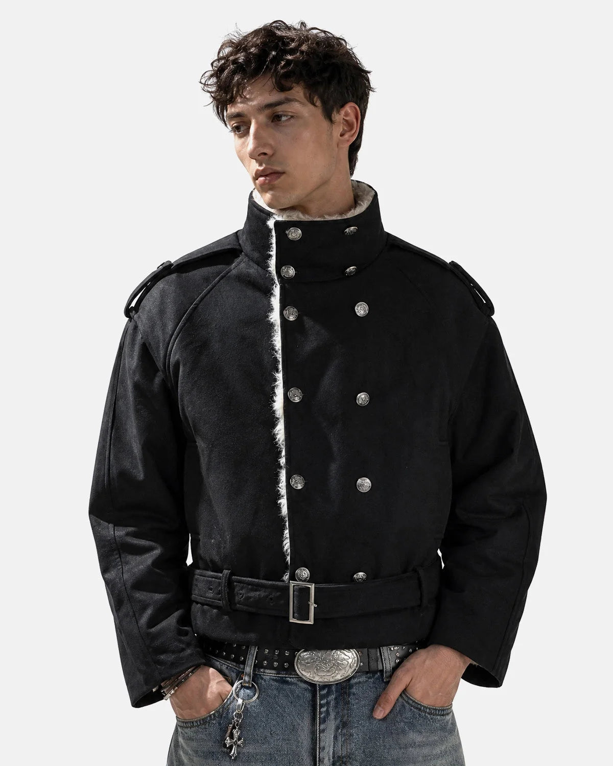Omygoods Suede Faux Fur Padded Jacket