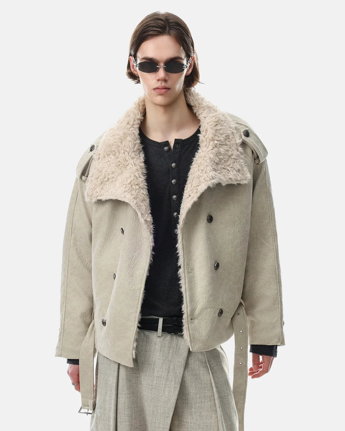Omygoods Suede Faux Fur Padded Jacket