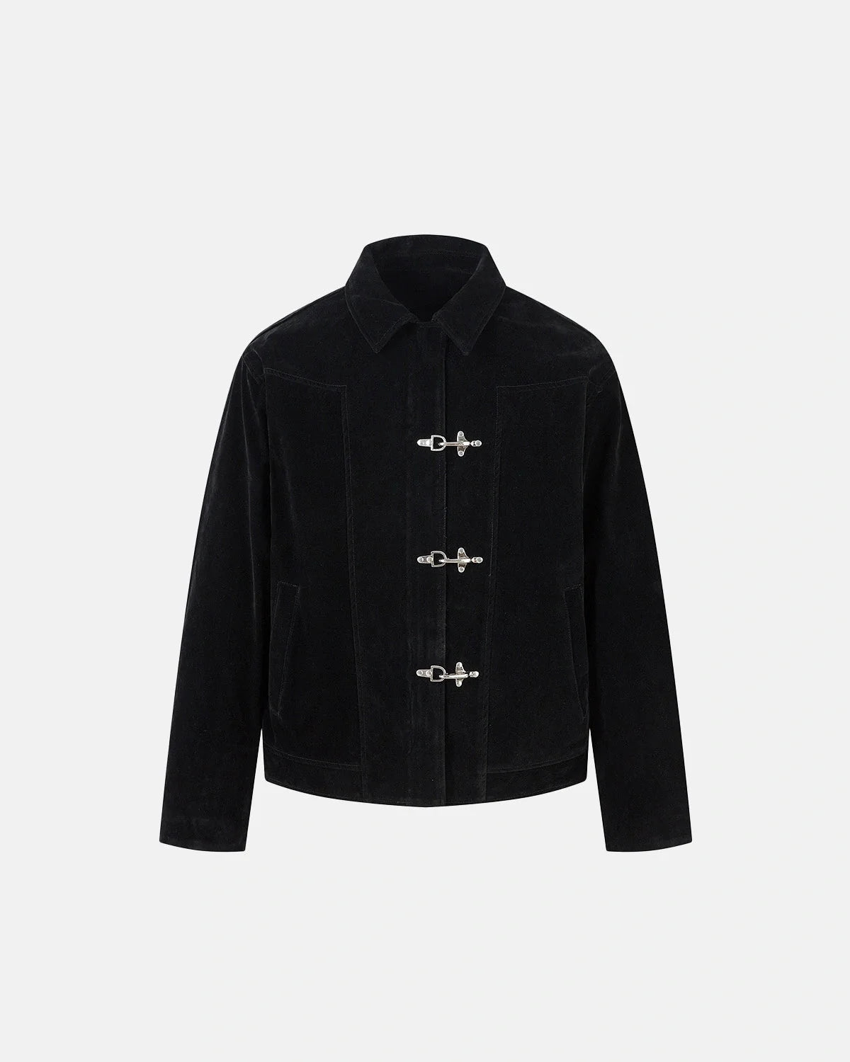Omygoods Suede Metal Clasp Boxy Jacket