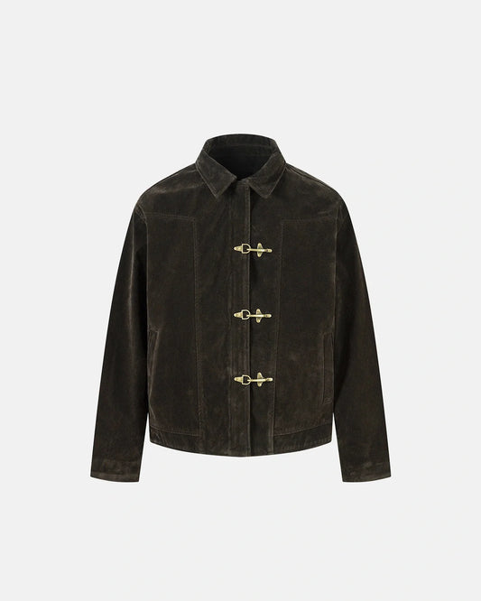 Omygoods Suede Metal Clasp Boxy Jacket