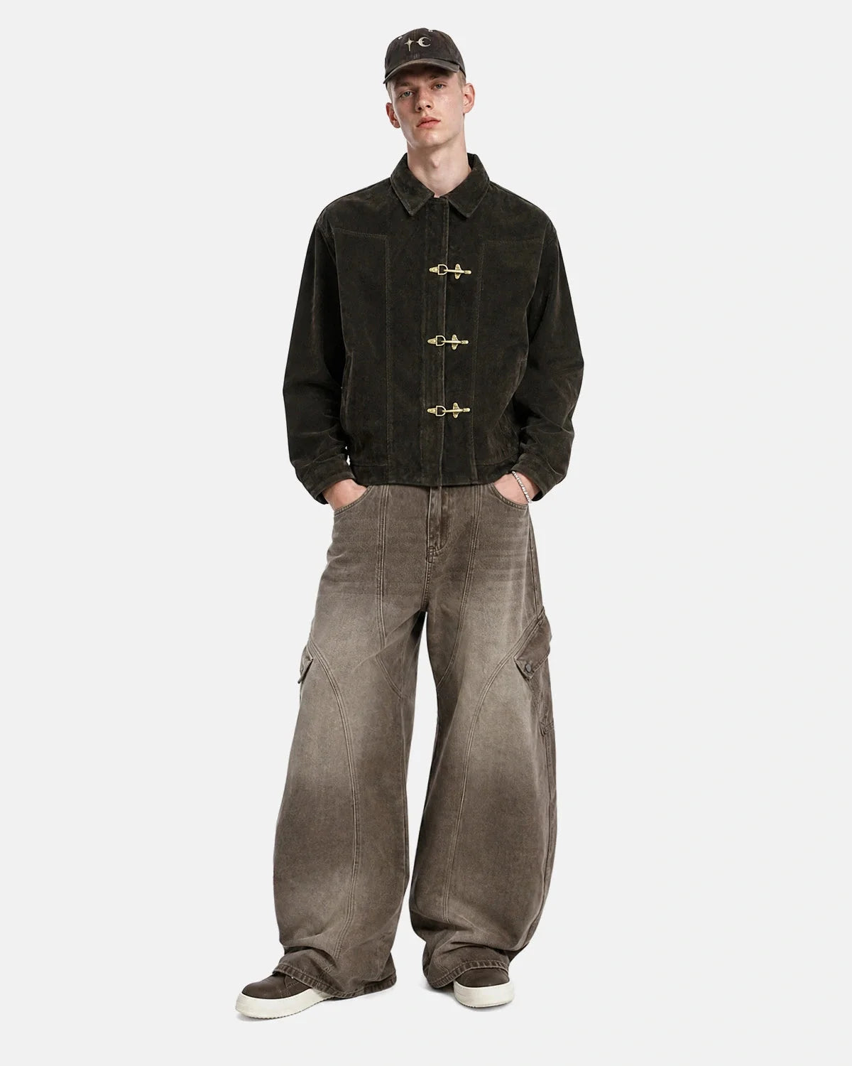 Omygoods Suede Metal Clasp Boxy Jacket