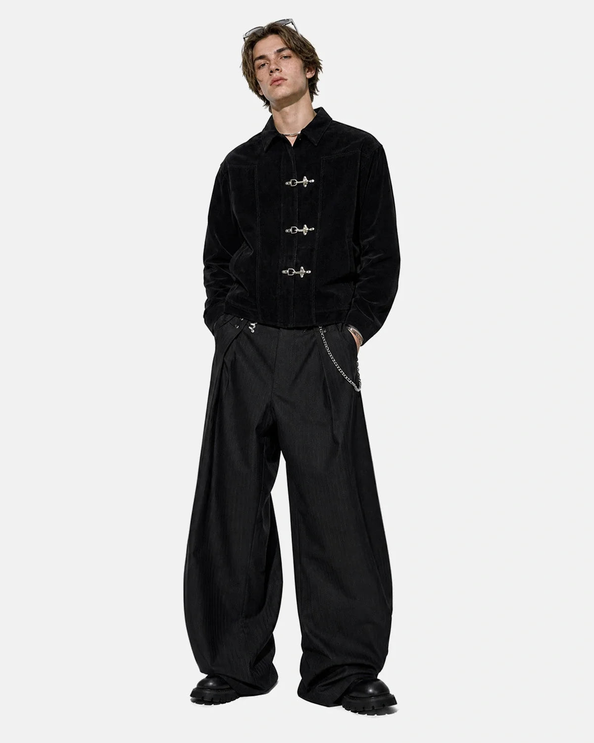 Omygoods Suede Metal Clasp Boxy Jacket