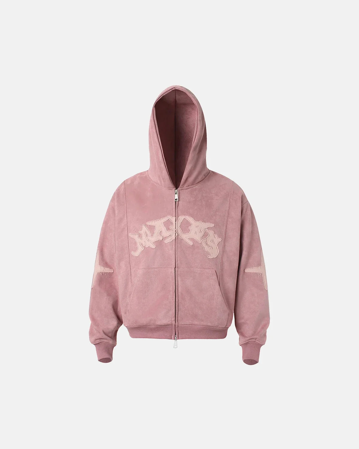 Omygoods Suede Patch Embroidery Zip Hoodie