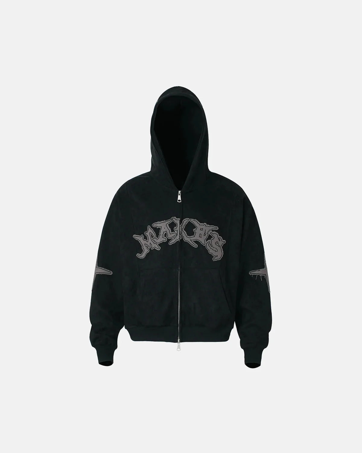 Omygoods Suede Patch Embroidery Zip Hoodie
