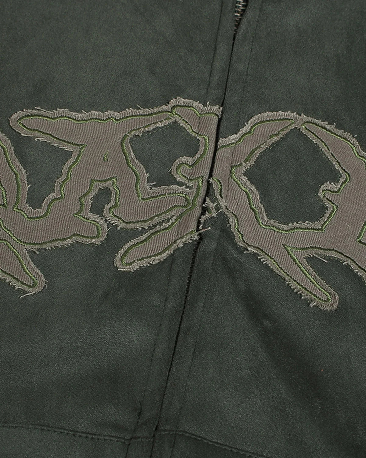 Omygoods Suede Patch Embroidery Zip Hoodie