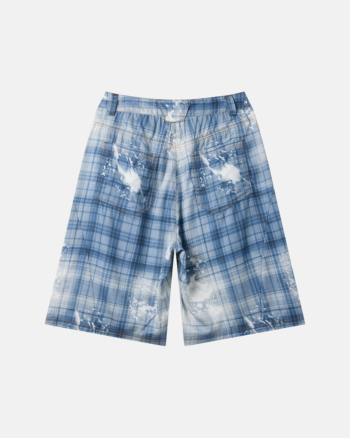 Omygoods Tencel Washed Plaid Print Longline Shorts