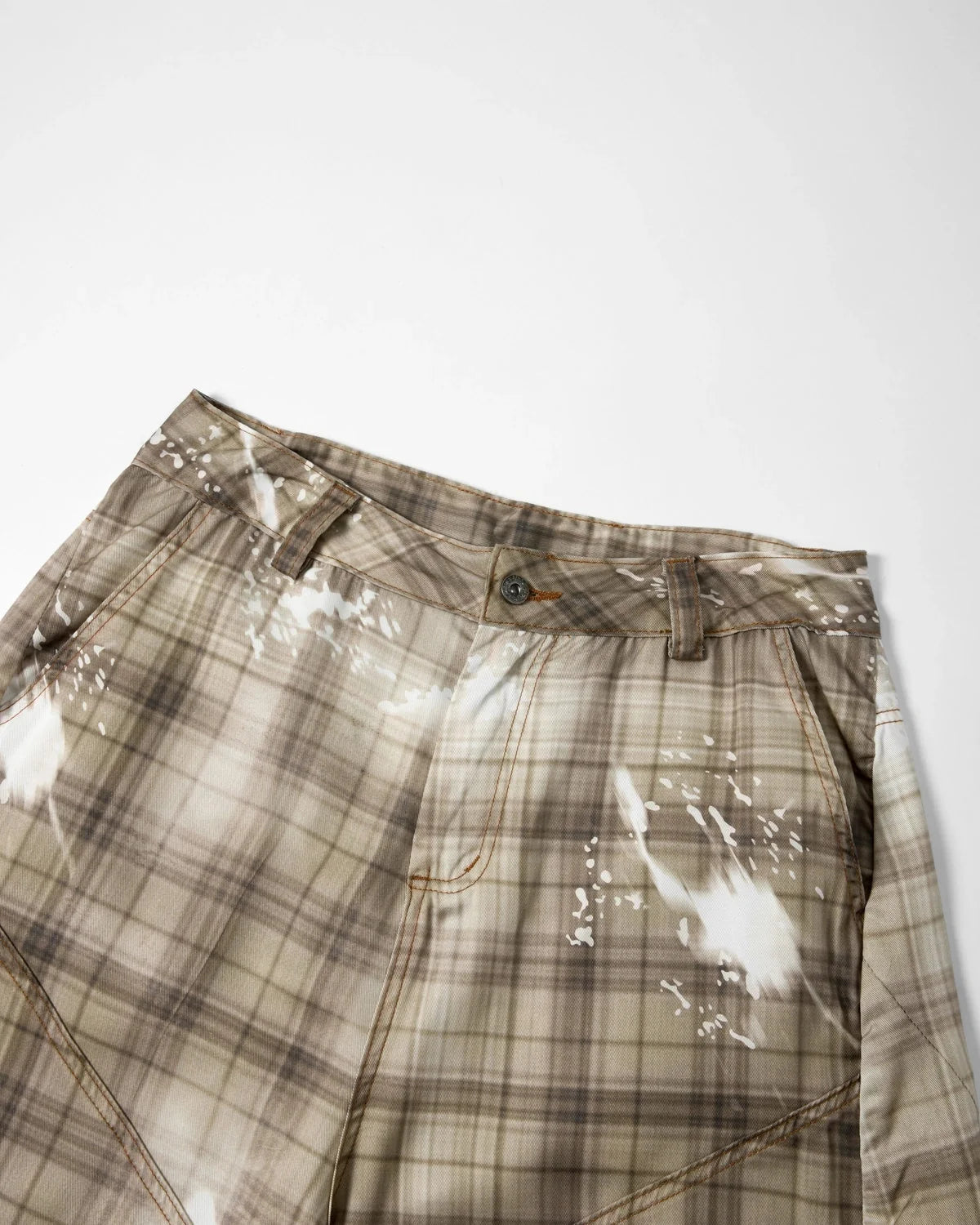 Omygoods Tencel Washed Plaid Print Longline Shorts