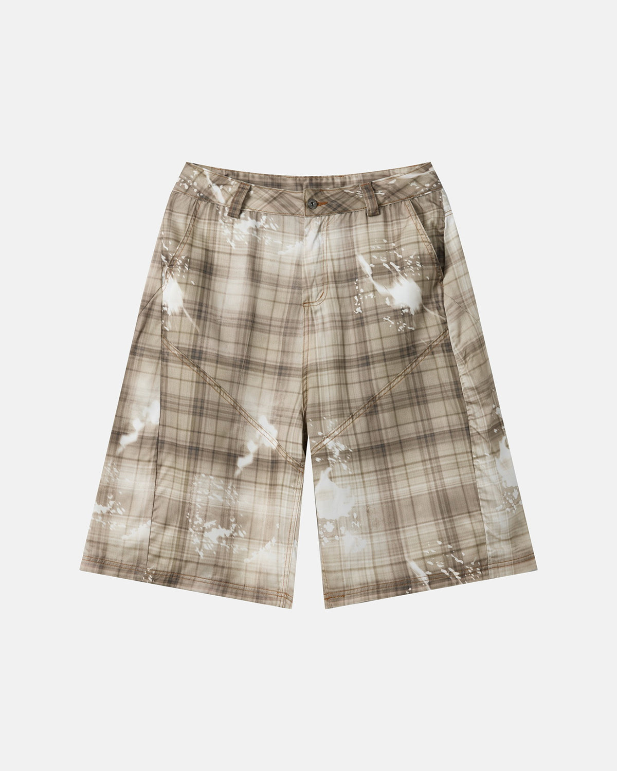 Omygoods Tencel Washed Plaid Print Longline Shorts