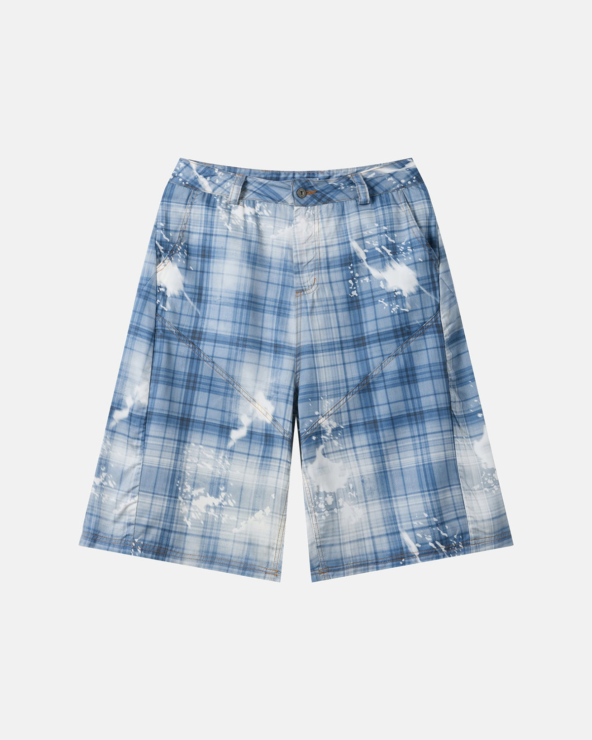 Omygoods Tencel Washed Plaid Print Longline Shorts