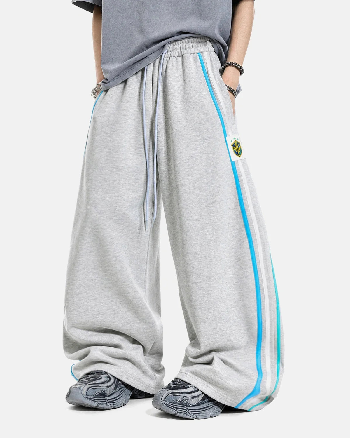 Omygoods Contrast Stripe Barrel Sweatpants