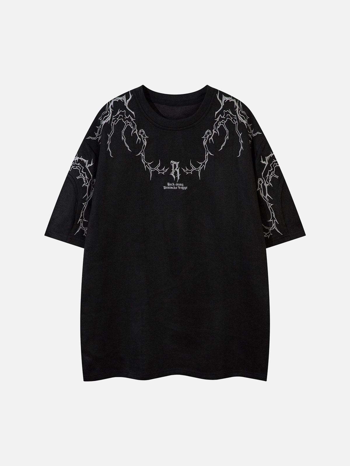 Omygoods Thorn Embroidery Suede T-Shirt
