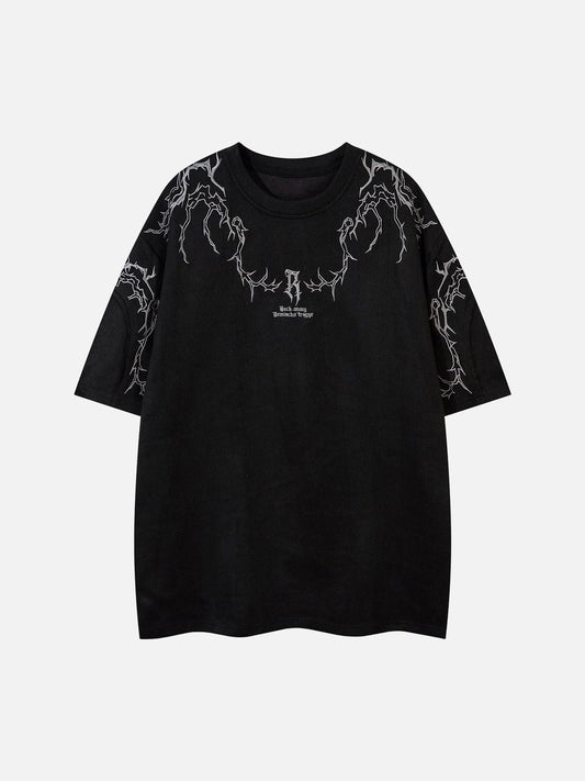Omygoods Thorn Embroidery Suede T-Shirt