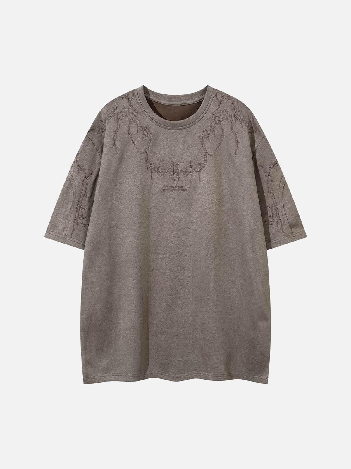 Omygoods Thorn Embroidery Suede T-Shirt
