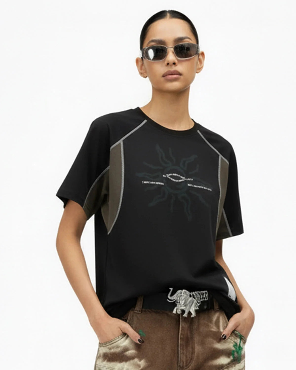 Omygoods Totem Graphic Patchwork T-Shirt