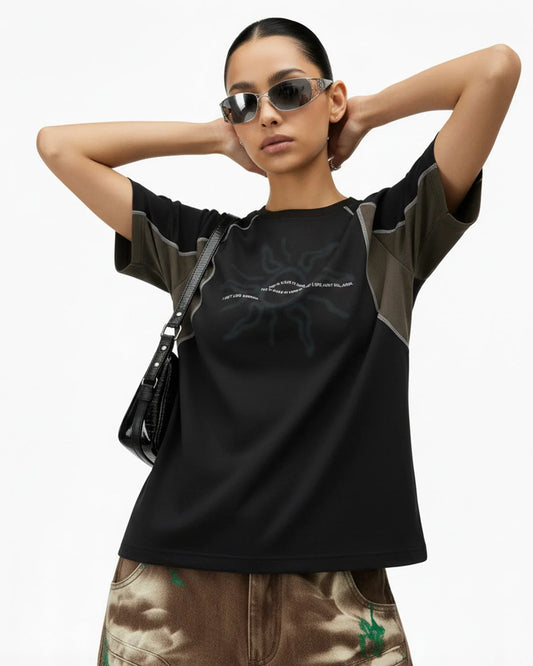 Omygoods Totem Graphic Patchwork T-Shirt