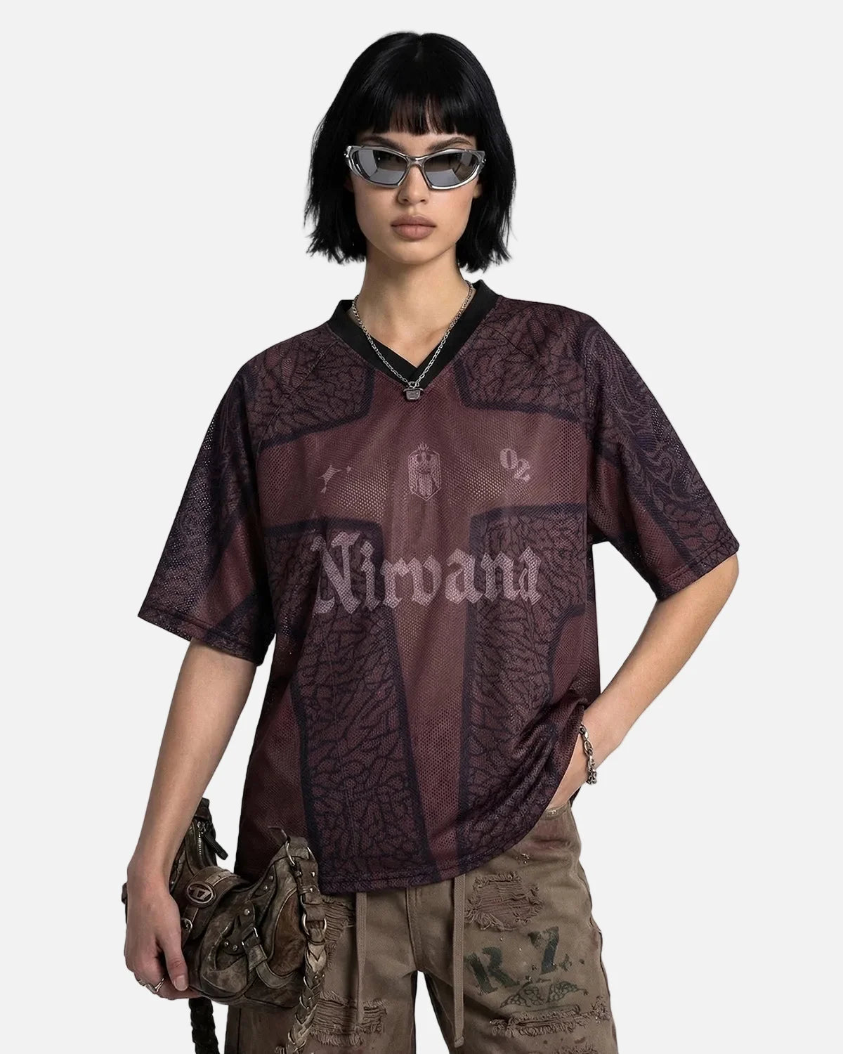 Omygoods Tribal Pattern Mesh Jersey