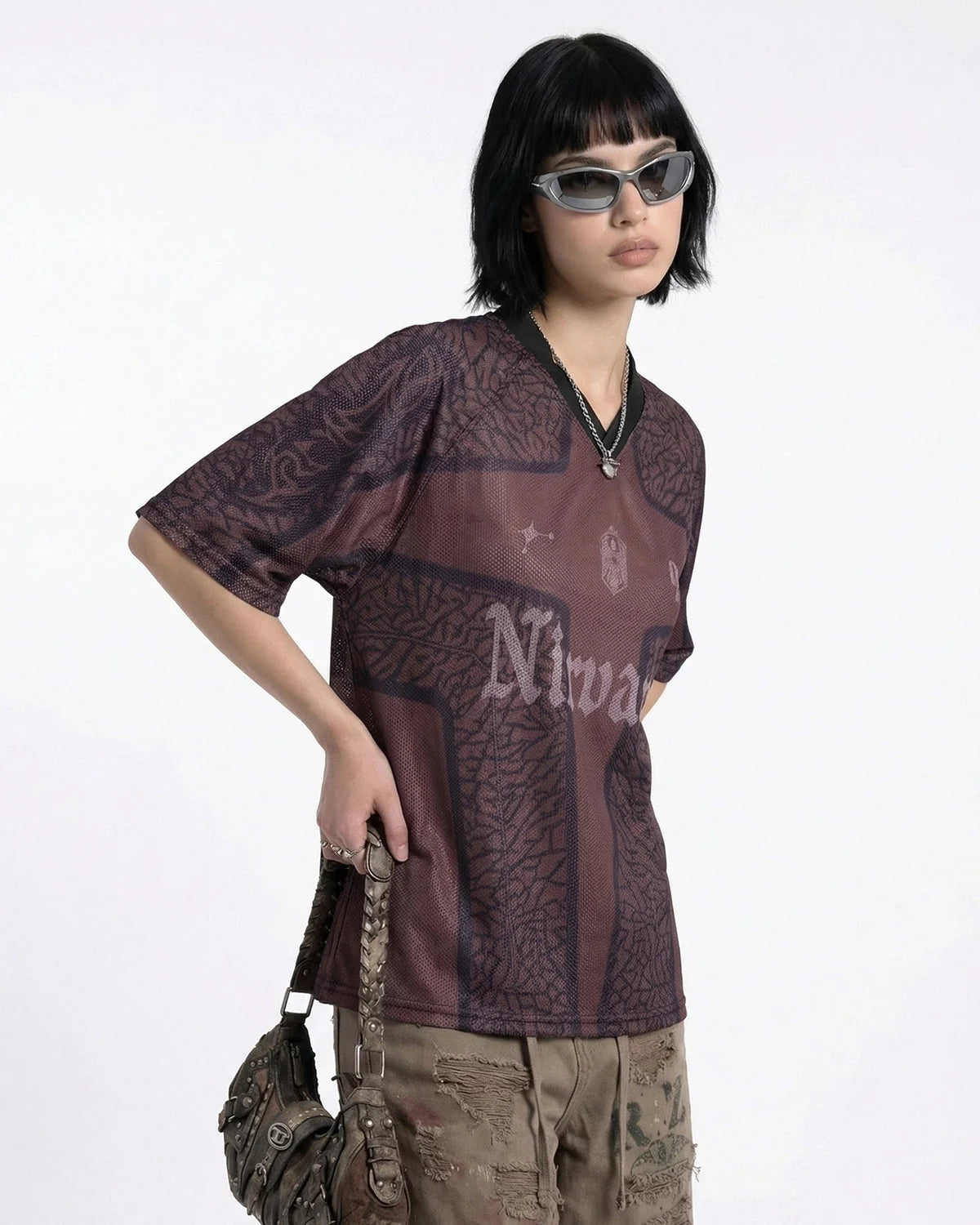 Omygoods Tribal Pattern Mesh Jersey
