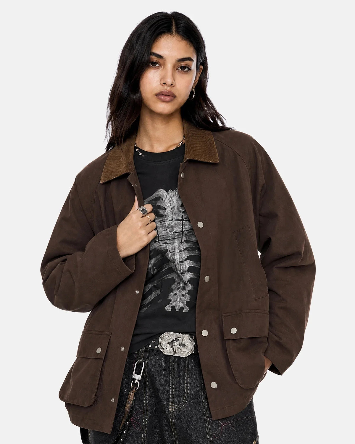 Omygoods Utility Pocket Button Up Jacket