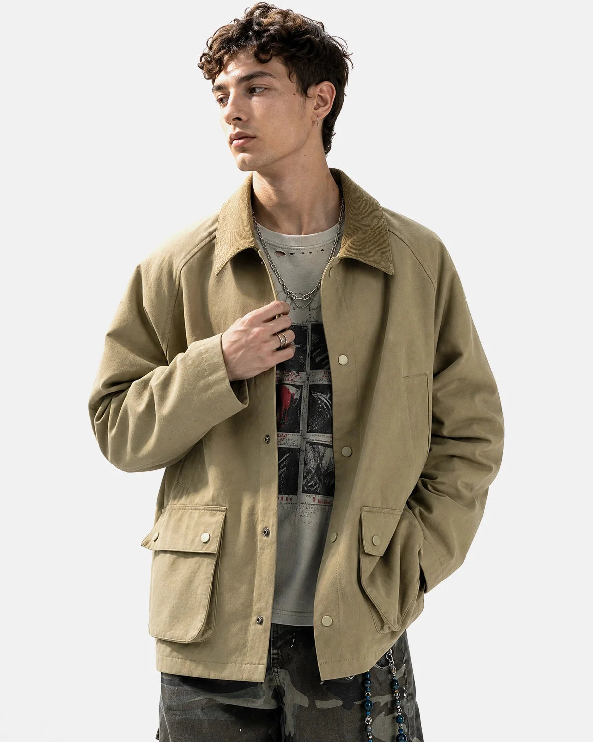 Omygoods Utility Pocket Button Up Jacket