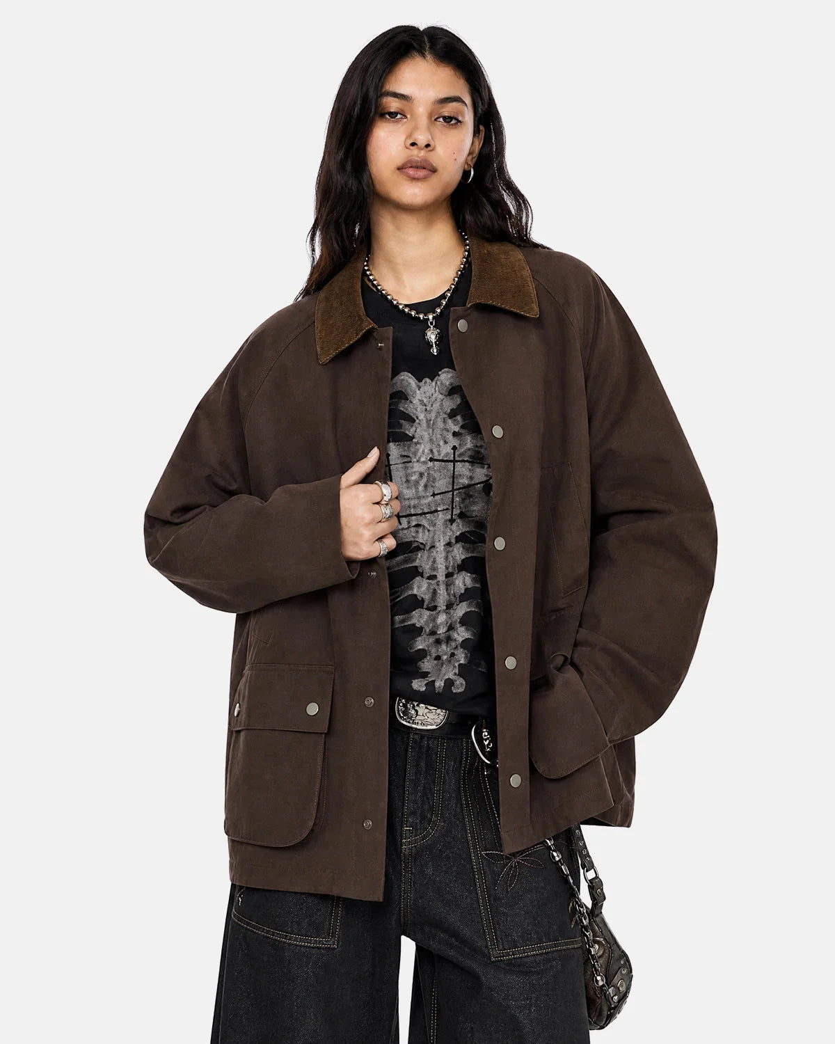 Omygoods Utility Pocket Button Up Jacket