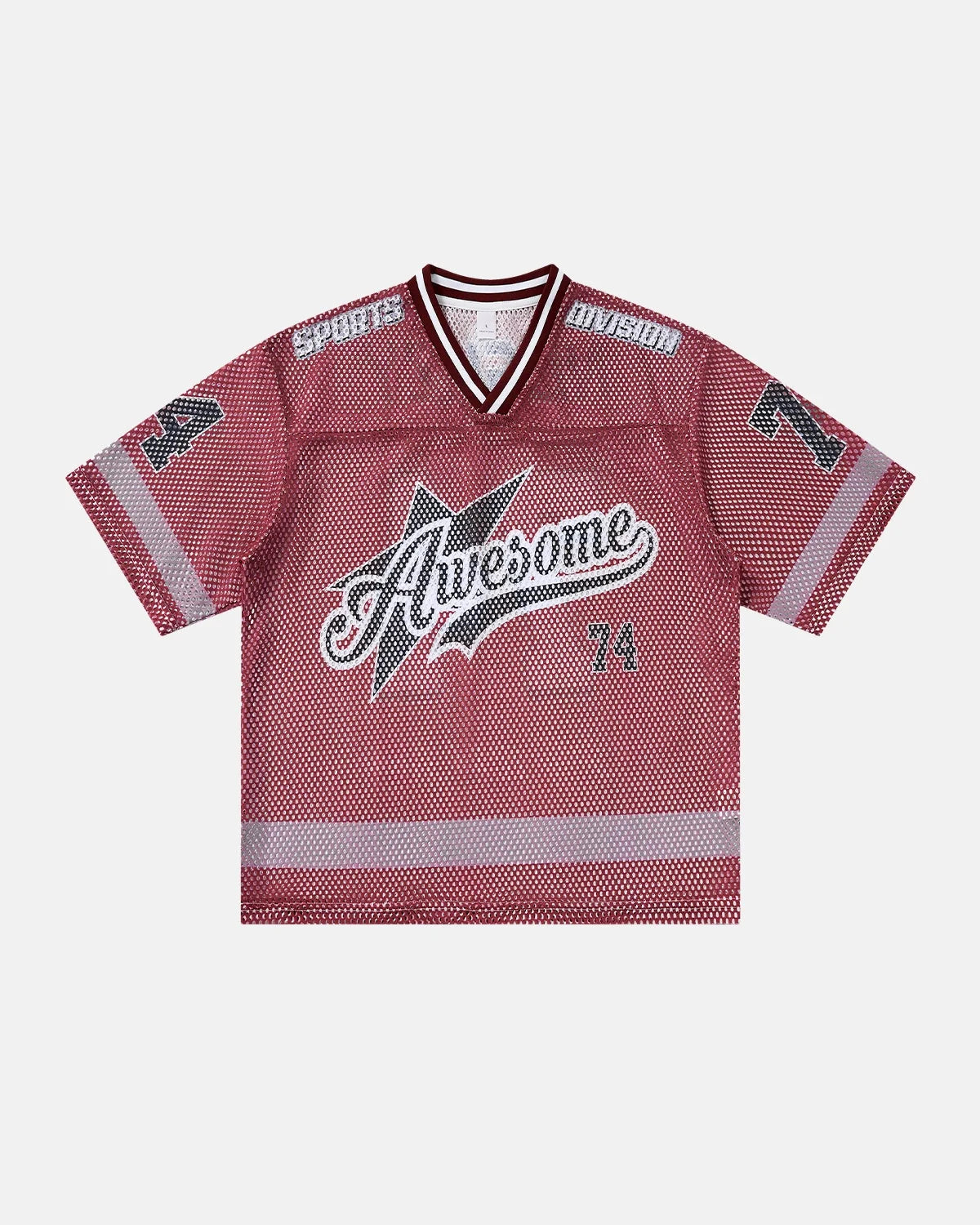 Omygoods V-Neck Graphic Mesh Jersey