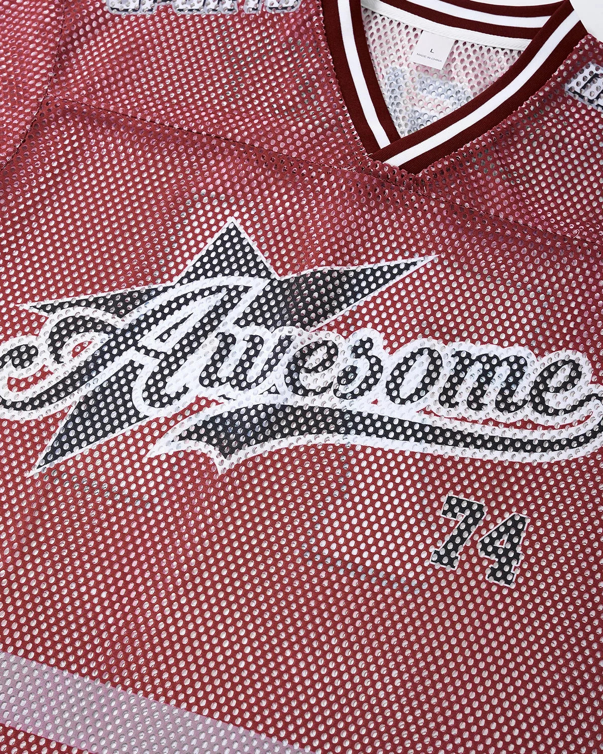 Omygoods V-Neck Graphic Mesh Jersey