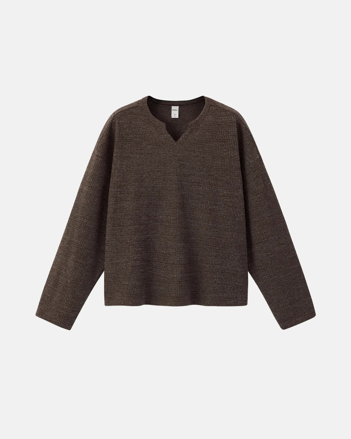 Omygoods V-Neck Long Sleeve Waffle Tee