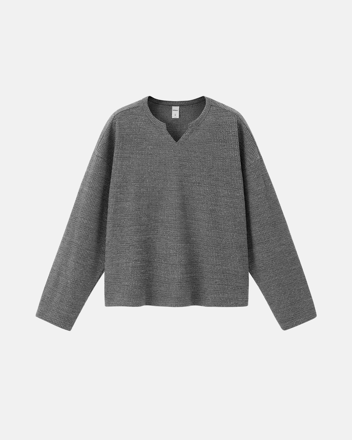 Omygoods V-Neck Long Sleeve Waffle Tee