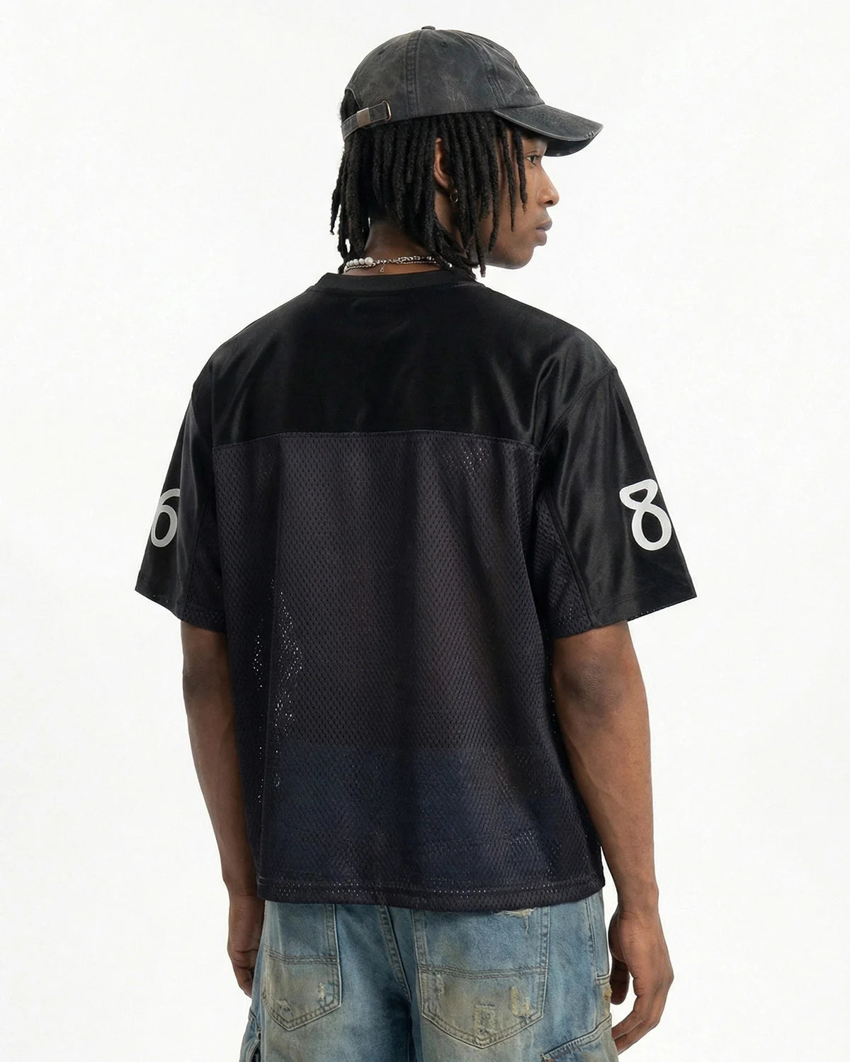 Omygoods V-Neck Mesh Patchwork Jersey Tee