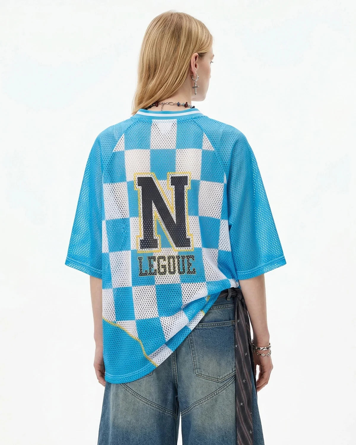 Omygoods Varsity Checkerboard Mesh Jersey