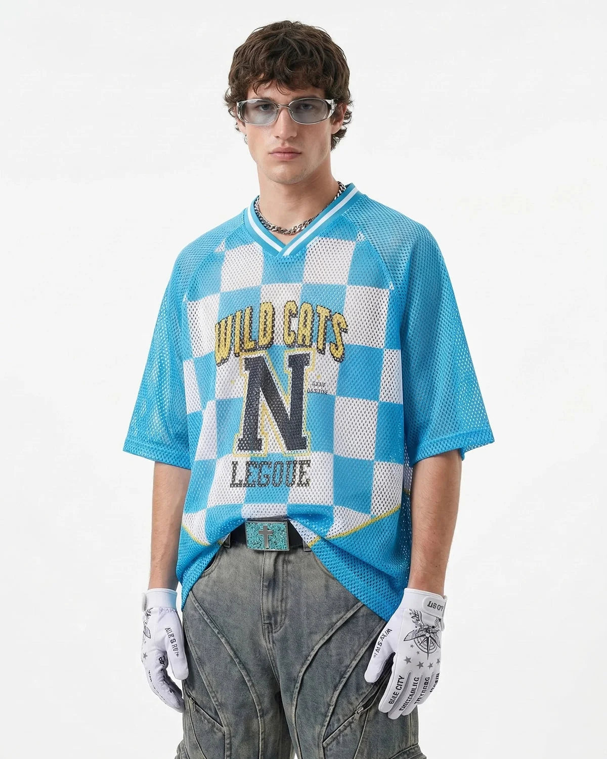 Omygoods Varsity Checkerboard Mesh Jersey