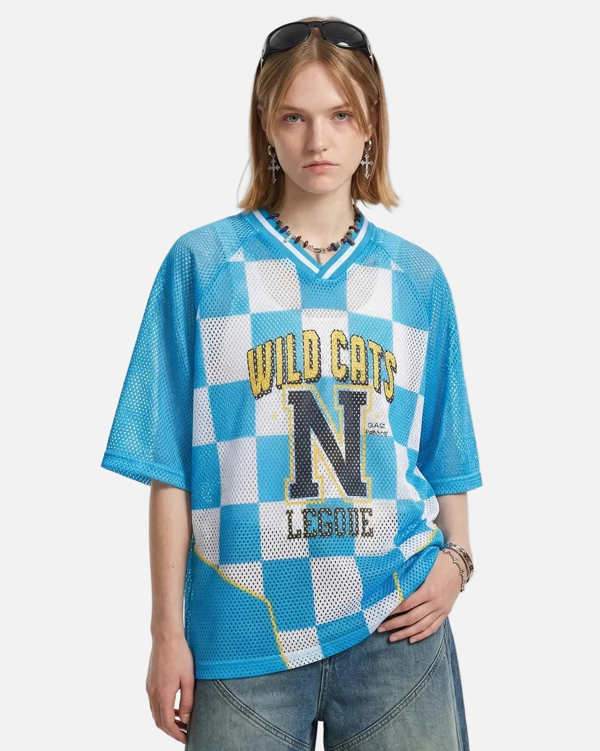 Omygoods Varsity Checkerboard Mesh Jersey