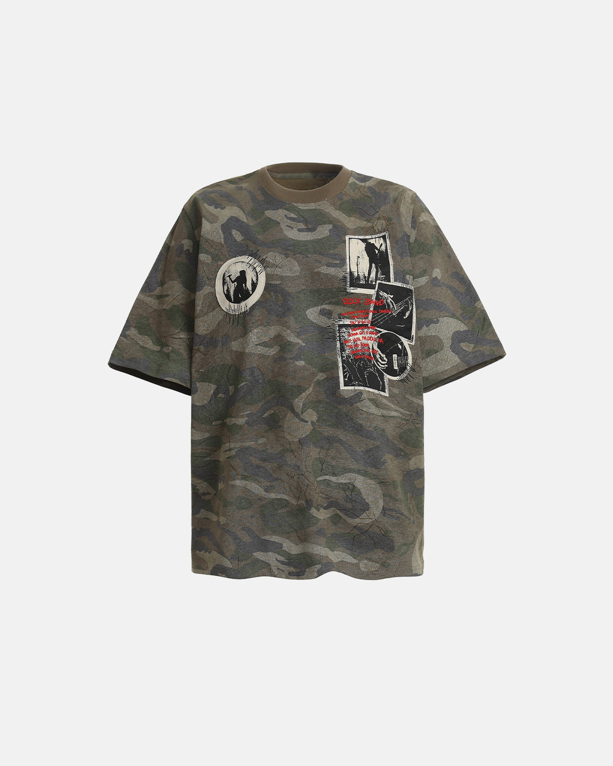 Omygoods Vintage Camo Patch Graphic T-Shirt