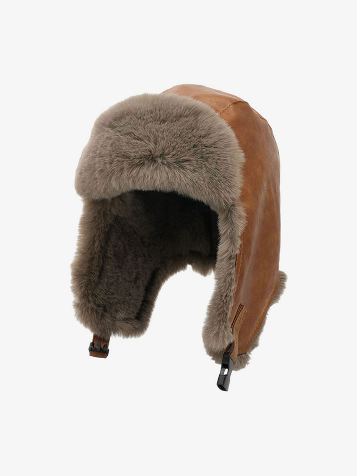 Omygoods Vintage Distressed Leather Plush Trapper Hat