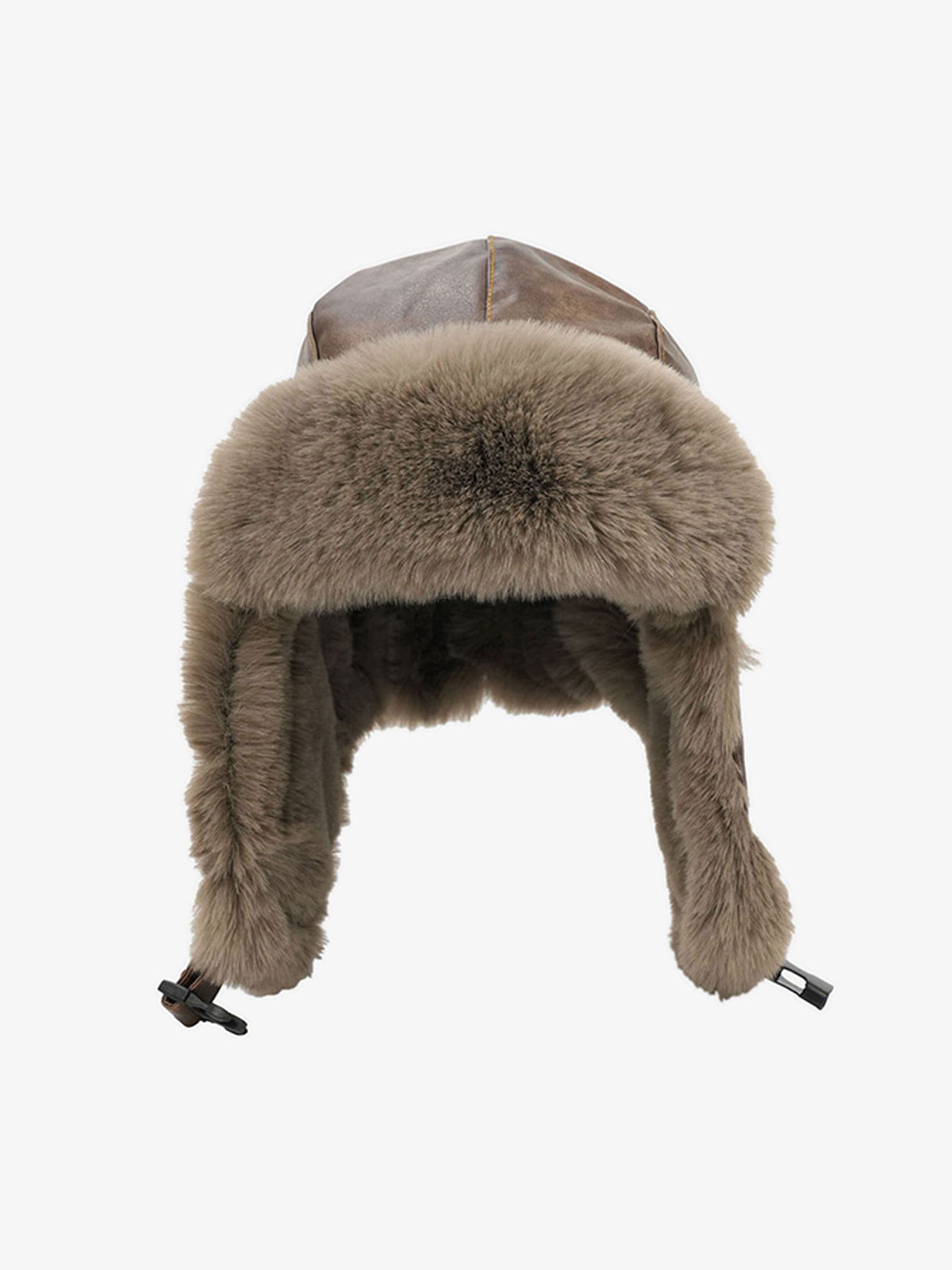Omygoods Vintage Distressed Leather Plush Trapper Hat