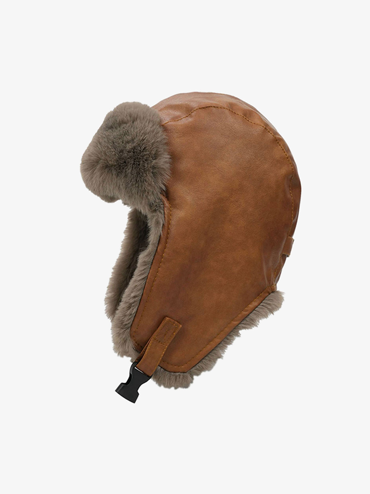 Omygoods Vintage Distressed Leather Plush Trapper Hat