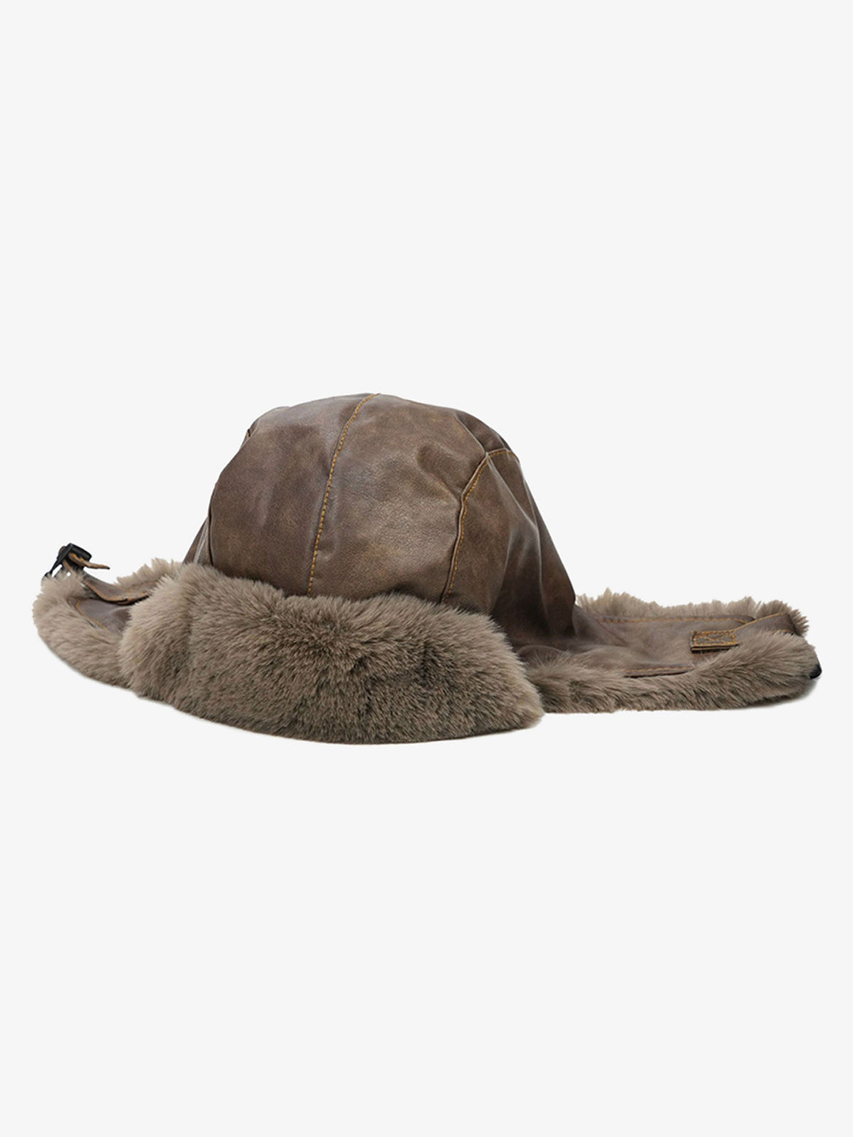 Omygoods Vintage Distressed Leather Plush Trapper Hat